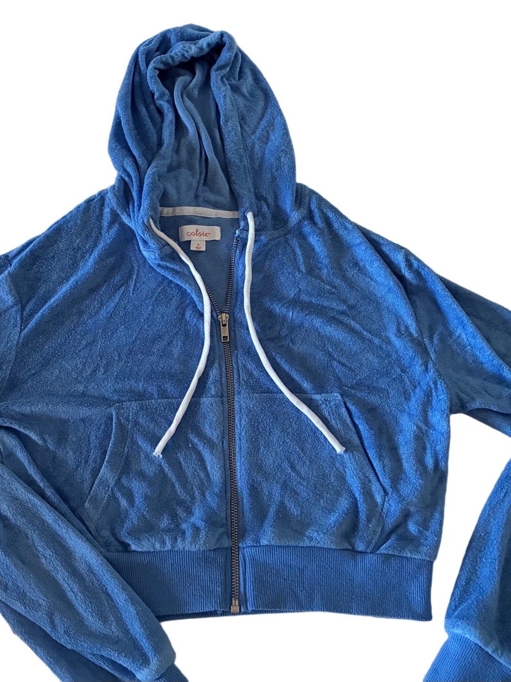 Colsei Blue Terry Cloth cropped Zip-Up Hoodie -